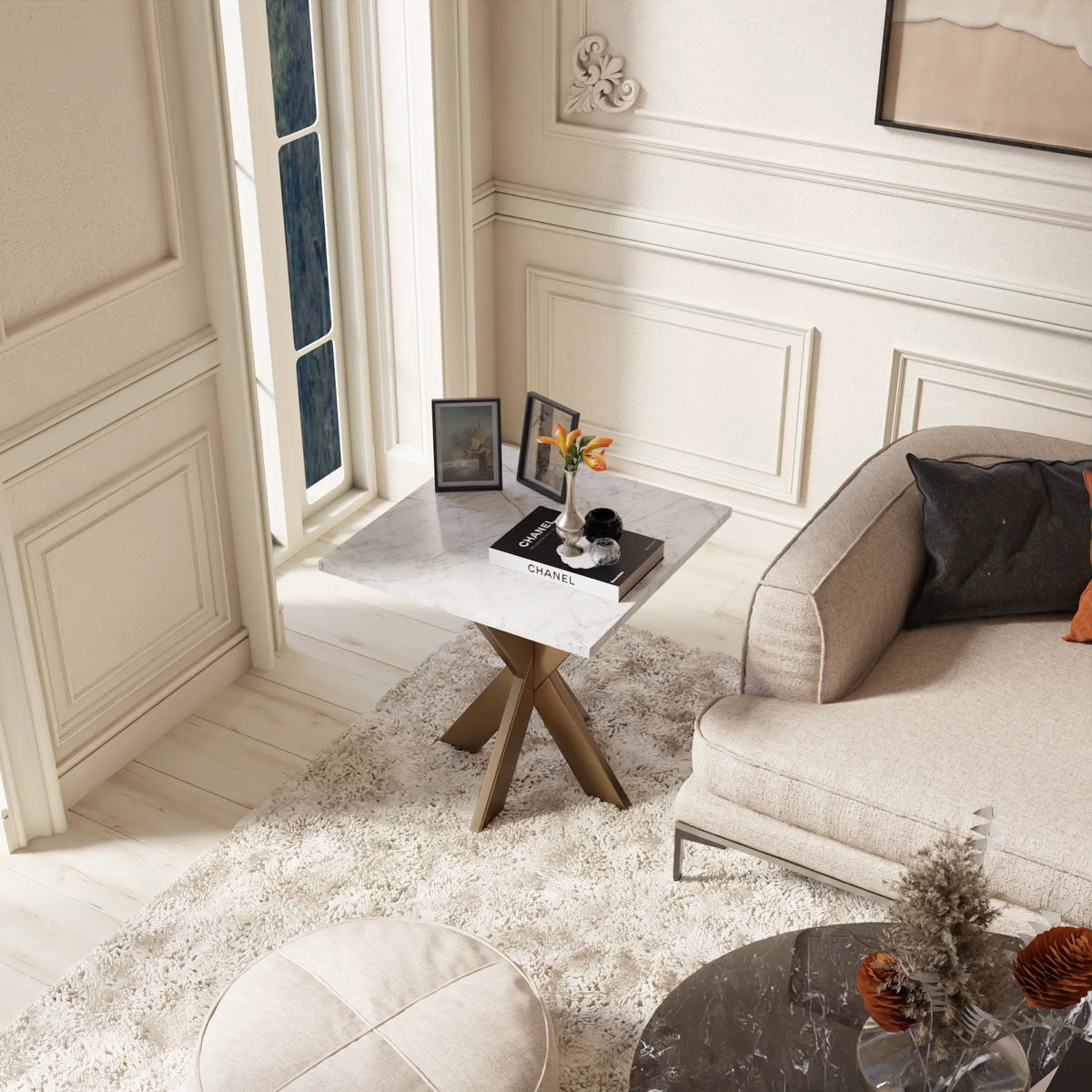 Marble top End table (Black And White And Golden)