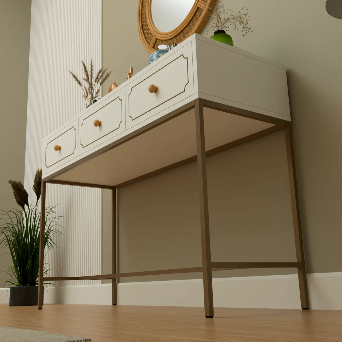 Floor Cabinet (Golden & White)