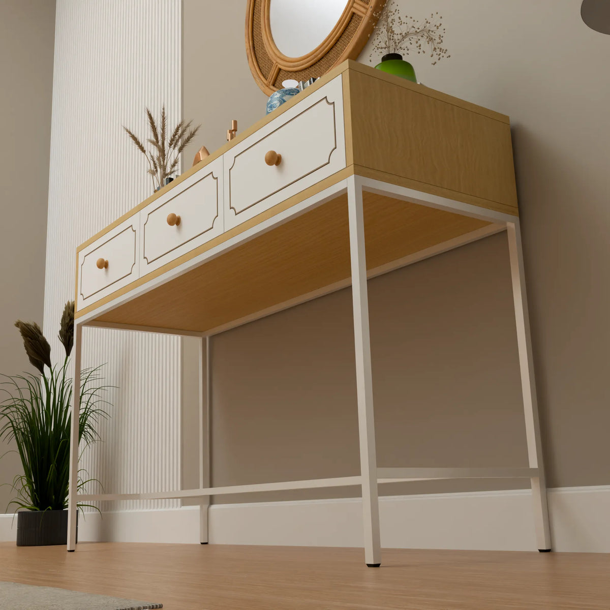Floor Cabinet (Wooden And White)