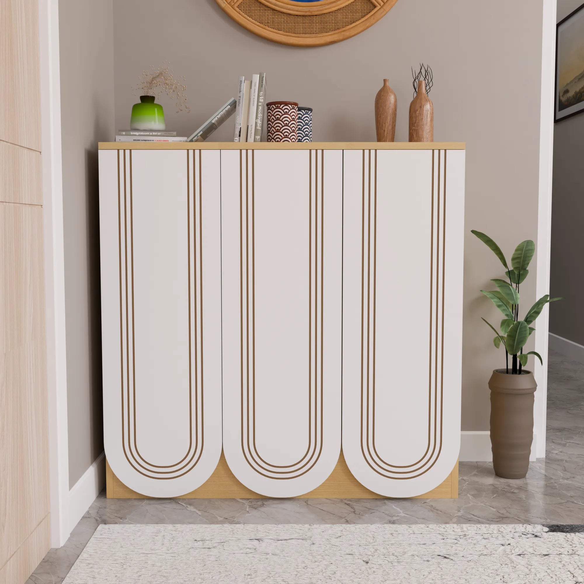 Floor Cabinet (Wooden And White)