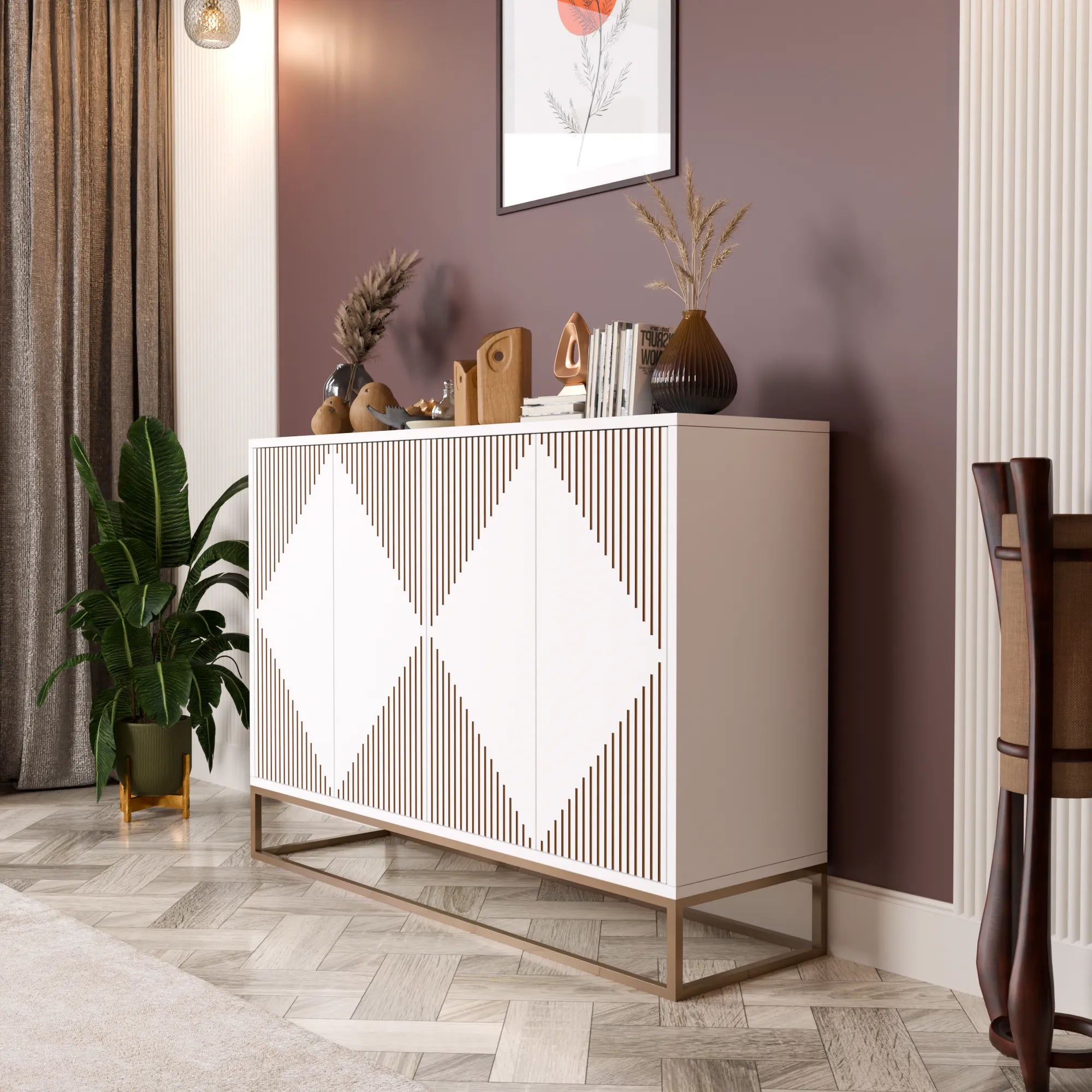 Console Table (Golden And White)