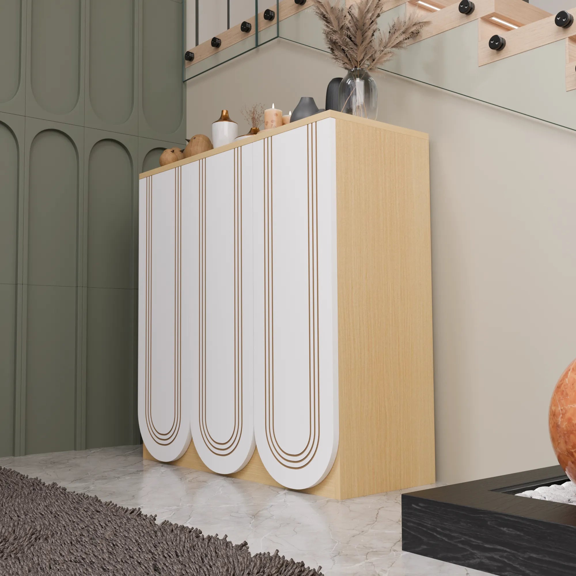 Floor Cabinet (Wooden And White)