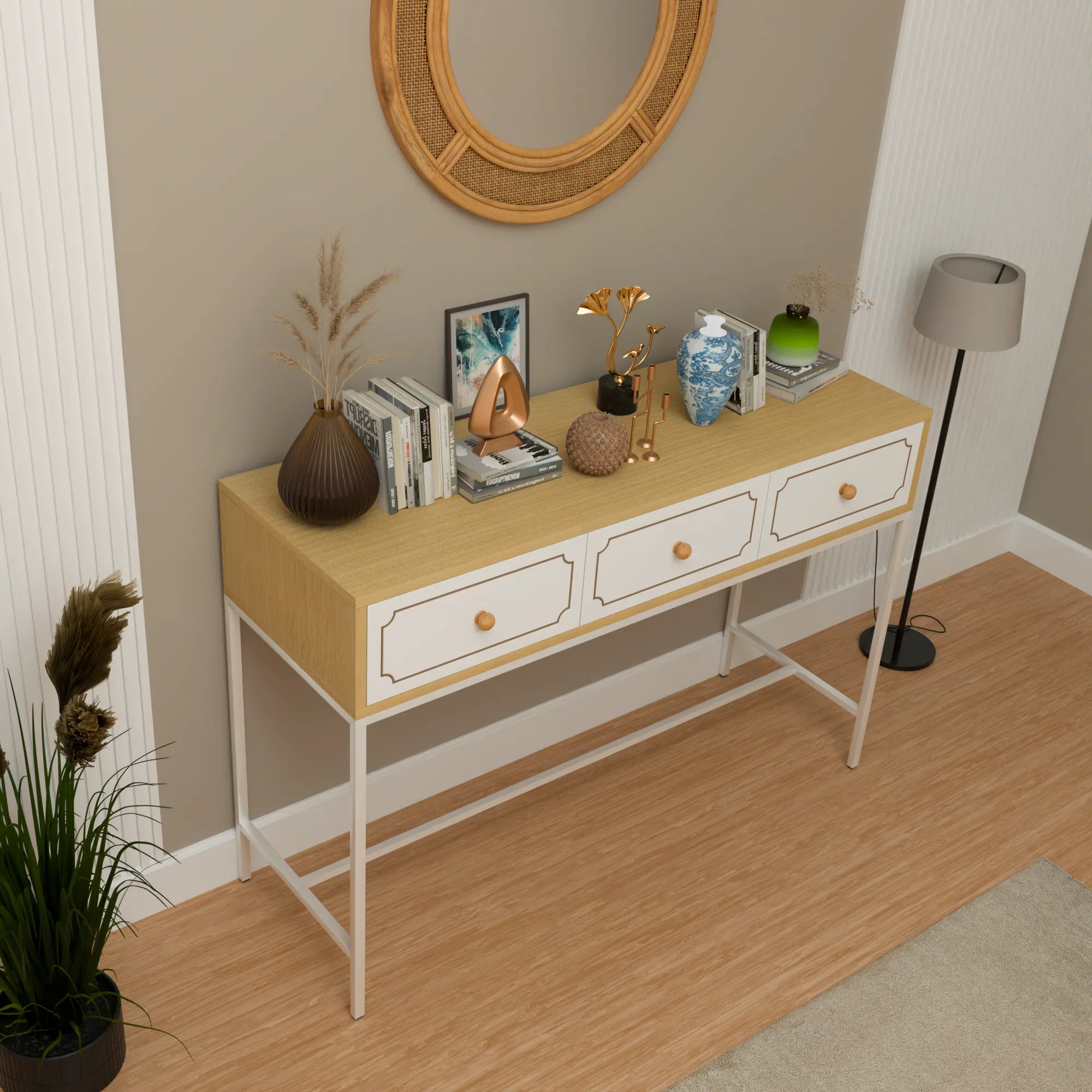 Floor Cabinet (Wooden And White)