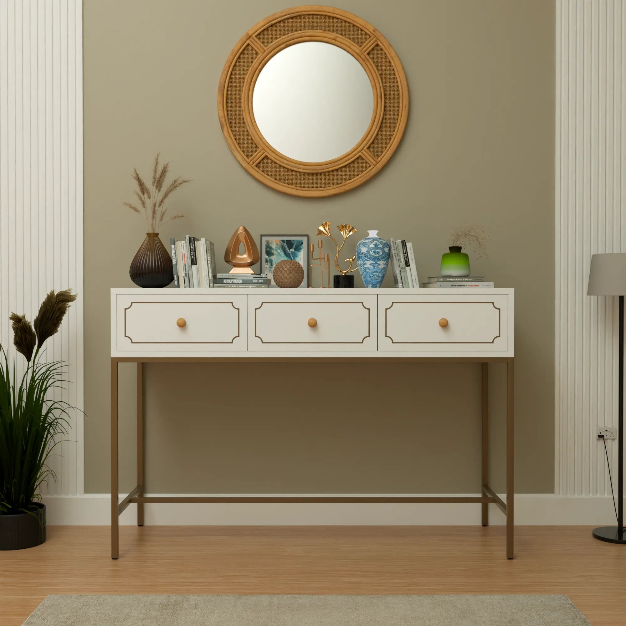 Floor Cabinet (Golden & White)