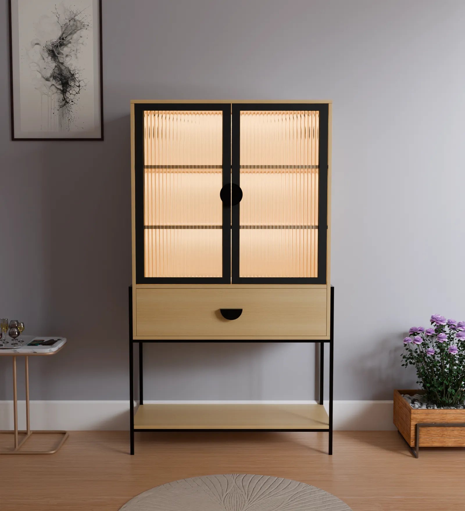 Metal Bar Cabinet (Wooden & Black)